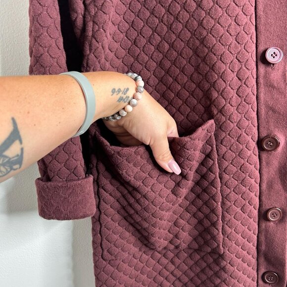 COS Cardigan Sweater Womens Small Burgundy Quilted Knit Quiet Luxury Academia - Picture 4 of 9